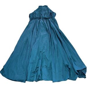 Ieena for Mac Duggal Dress Womens 14 Blue Pleated Satin Gown Halter
